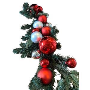 Pottery Barn Christmas Pine Garland Green with Ornament Balls Red Silver 4.5'